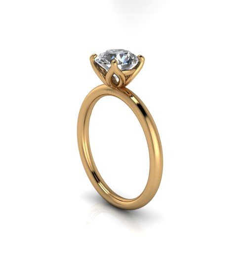 ‘Tulip’ 4 claw engagement ring in yellow gold – side view